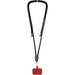 Kubi Phone Lanyard - A black phone lanyard with a red attachment at the bottom and a circular clasp in the centre.