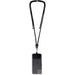 Kubi Phone Lanyard - A black phone lanyard holds a phone case with a transparent back and camera cutout, featuring a branding logo.