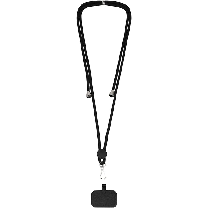Kubi Phone Lanyard - A black phone lanyard with a clasp and a rectangular attachment. The lanyard features a smooth, streamlined design.