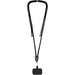 Kubi Phone Lanyard - A black phone lanyard features adjustable cords and a clip for attaching devices. It has a simplistic design.