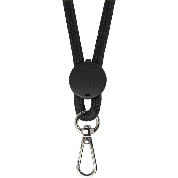 Kubi Phone Lanyard - A black phone lanyard with a clasp and a plastic attachment point. It features a woven design.