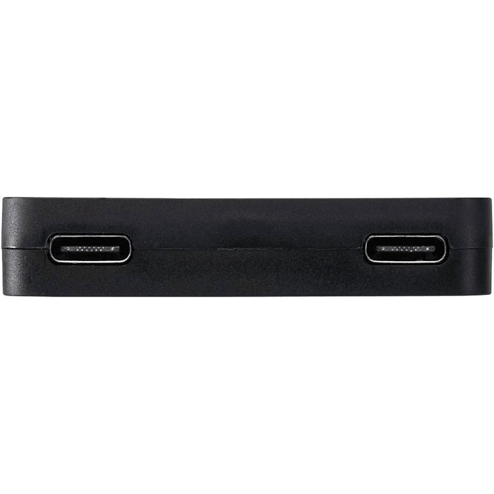 Gaia 4-Port USB Hub w/  USB-A & Type-C Output & Dual Input - A black USB hub featuring two USB-A and two Type-C ports on one side. It has a simple, sleek design.