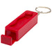 Aggia Recycled Plastic Phone Stand w/ Fidget Toy - A red recycled plastic phone stand with a fidget toy attachment, featuring a keychain for easy carrying.
