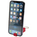 Aggia Recycled Plastic Phone Stand w/ Fidget Toy - A red recycled plastic phone stand with an attached fidget toy, holding a smartphone displaying various apps.