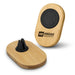 Bamboo Car Phone Holder - A bamboo car phone holder featuring a black rubber grip and a logo. The design is oval and eco-friendly.