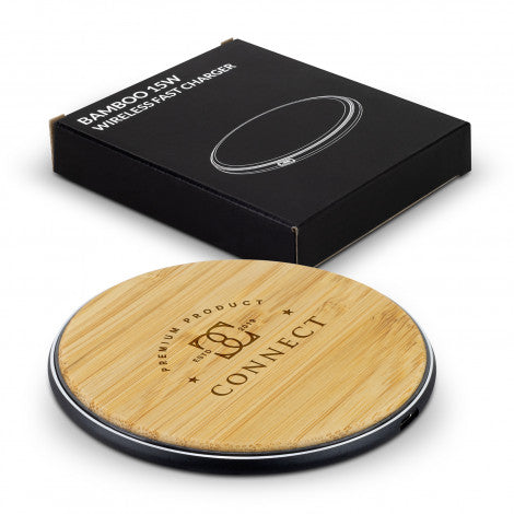 Bamboo 15W Wireless Fast Charger - Custom Promotional Product