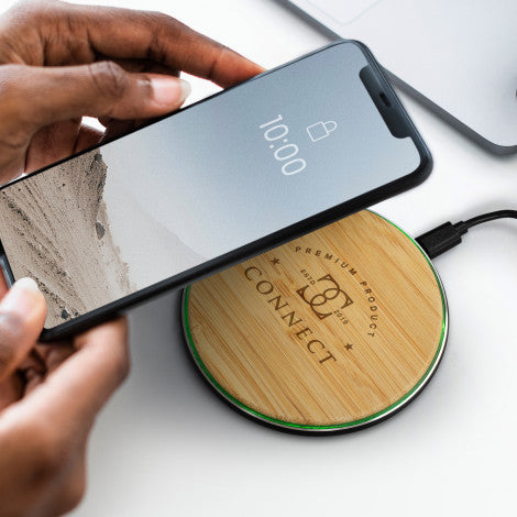 Bamboo 15W Wireless Fast Charger - Custom Promotional Product