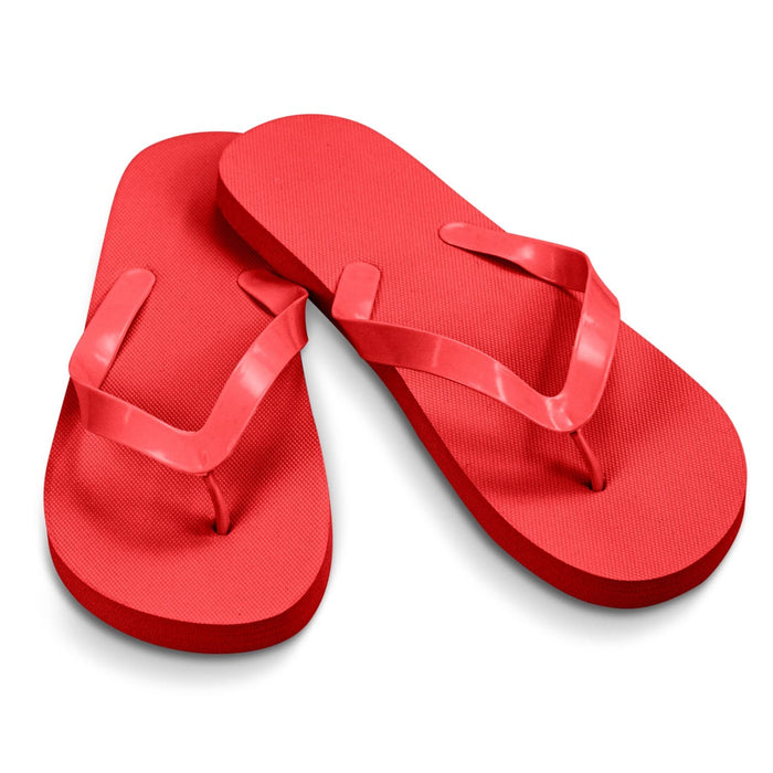 Tidal Flip Flops - Red flip flops with a textured sole and matching straps, featuring a logo on the side.