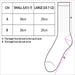 June Crew Socks - A diagram of socks with size measurements for small and large, including dimensions in centimetres.