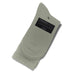 June Crew Socks - A pair of light grey crew socks with a branded label, displayed with a folded cuff.