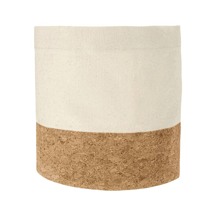 Toma Bread Basket - A Toma Bread Basket featuring a natural fabric top with a cork bottom in beige and light brown shades. It has a logo.