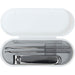 Beautix Manicure Set - A white manicure set case containing metal tools including a nail clipper and two cuticle pushers.