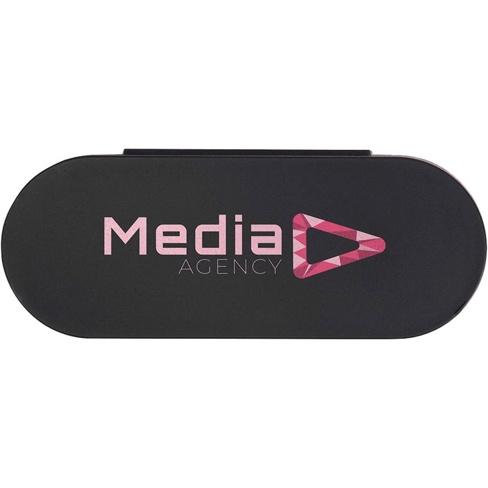 Beautix Manicure Set - A black oval case featuring a logo in pink. The case is likely for storing items.