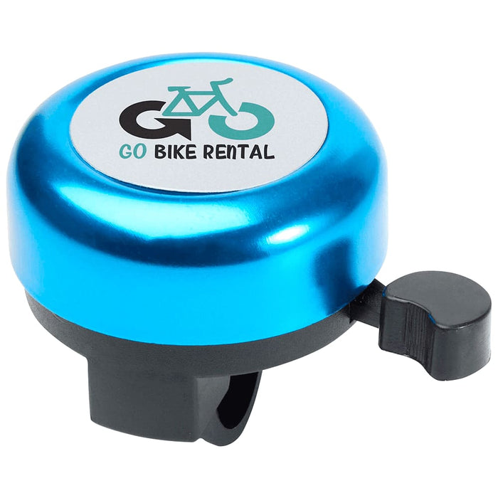 Bellix Bicycle Bell - A blue bicycle bell with a black lever and a logo on the top.
