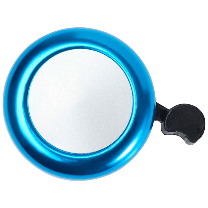 Bellix Bicycle Bell - A blue bicycle bell with a shiny metallic finish and a black lever for ringing. It features a branding logo.