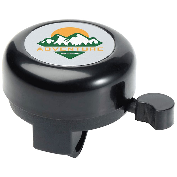 Bellix Bicycle Bell - A black bicycle bell with a circular top featuring a logo and a lever on the side for ringing.