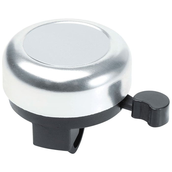 Bellix Bicycle Bell - A silver bicycle bell with a black lever for mounting. It features a smooth, round surface.