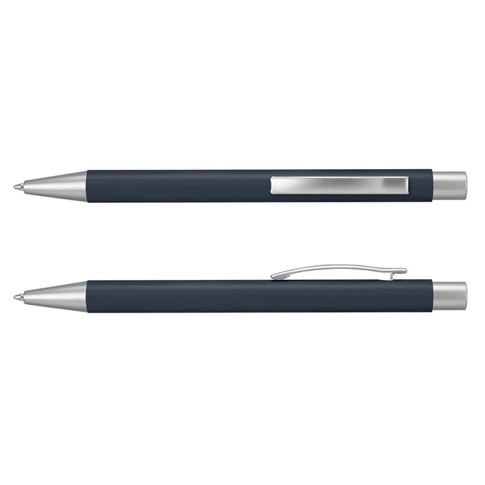 Lancer Fashion Pen - A metal pen in navy blue with silver accents and a clip, featuring a sleek design.