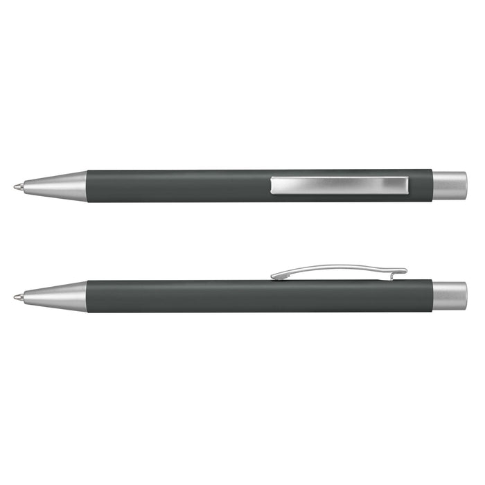 Lancer Fashion Pen - A metal pen with a dark green barrel and silver accents, featuring a clip and rounded tip.