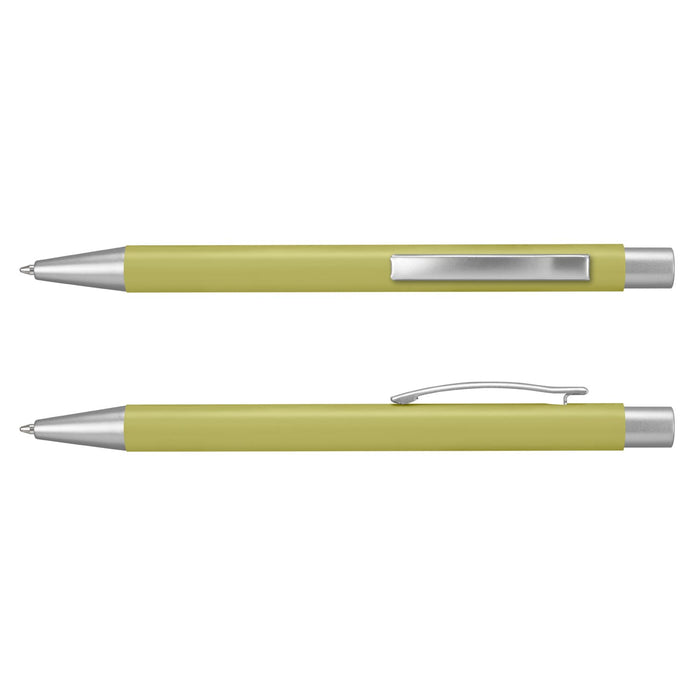 Lancer Fashion Pen - A metal pen in a vibrant green colour with silver accents and a clip. It features a sleek design.