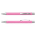 Lancer Fashion Pen - A pink metal pen featuring silver accents and a clip, displayed from two angles. It has a logo on the barrel.