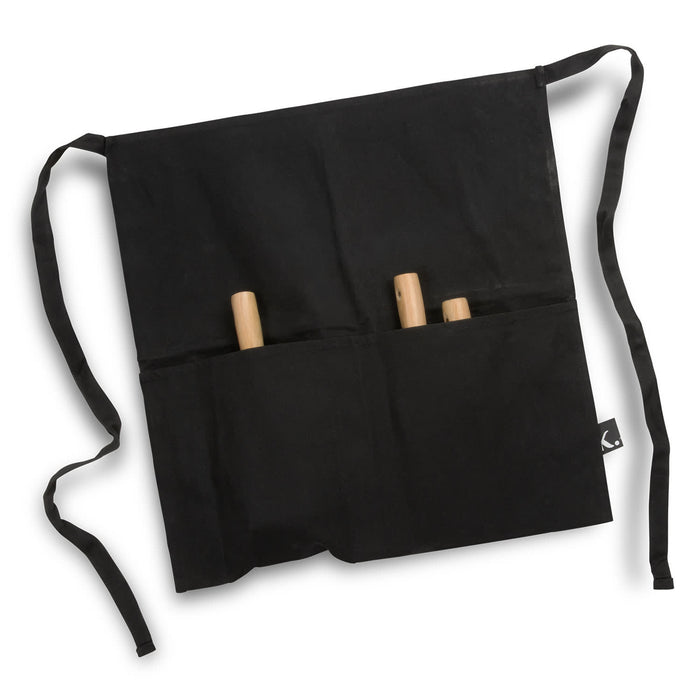 Keepsake Gardeners Set - A black gardening apron with wooden-handled tools visible in the pockets, featuring a logo.
