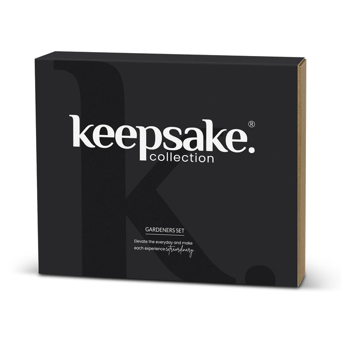Keepsake Gardeners Set - A black gift box containing the Keepsake Gardeners Set, featuring a logo on the front.