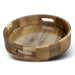 Keepsake Platter Tray - A round wooden platter tray with a smooth surface and cut-out handles, featuring a mix of light and dark wood tones.