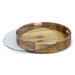 Keepsake Platter Tray - A wooden tray with a textured finish and a removable glass top, featuring circular handles for easy carrying.