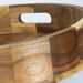 Keepsake Platter Tray - A wooden platter tray with a checkered pattern and a cut-out handle, showcasing warm tones of browns and honey.