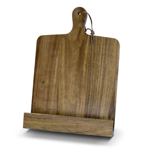 Keepsake Recipe Book Holder - A wooden recipe book holder in a natural finish with a hanging loop, featuring a sturdy base.
