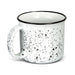 Bendigo Ceramic Mug - A ceramic mug in white with a speckled black pattern and a black rim, featuring a handle and a logo.