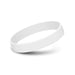 Kids Silicone Wrist Band - Embossed - A white silicone wristband with a smooth surface, featuring a logo. It is unmarked and lightweight.