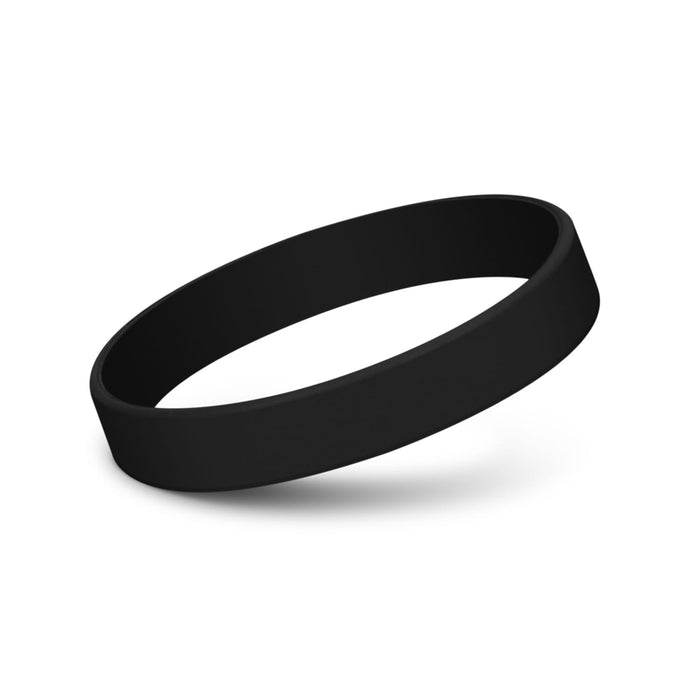 Kids Silicone Wrist Band - Embossed - A black silicone wristband with a debossed design, featuring a smooth, rounded shape.