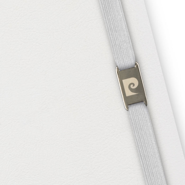 Pierre Cardin Nouvelle Notebook Gift Set - Special - A grey notebook with a textured cover, featuring an elastic band and a silver logo detail.