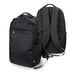 Oceana Recycled Backpack - A black recycled backpack with adjustable straps and zippered compartments, featuring a logo on one side.