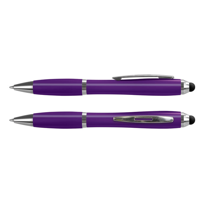 Vistro Stylus Pen - Colour Match - A purple stylus pen with a silver clip and accents, featuring both a ballpoint tip and a stylus tip.