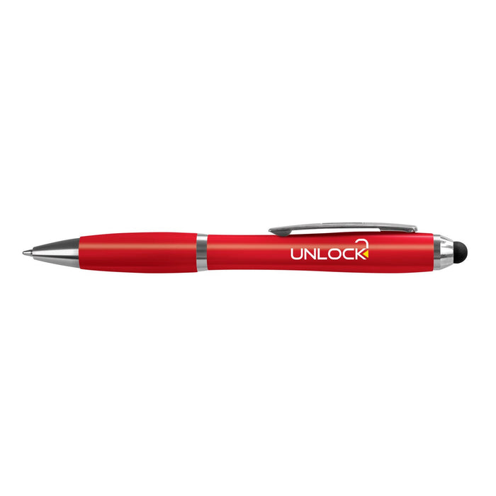 Vistro Stylus Pen - Colour Match - A red stylus pen with a sleek design and silver accents, featuring a logo.