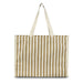 Keepsake Beach Tote Bag - A striped tote bag in cream and brown with sturdy handles and branding on the side.