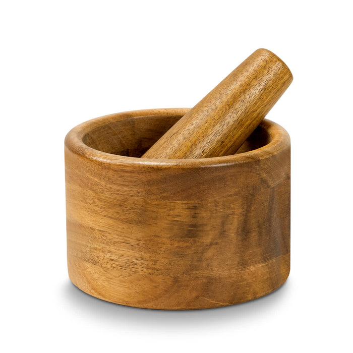 Keepsake Mortar & Pestle - A wooden mortar and pestle in a natural finish, featuring a smooth round base and a matching pestle.