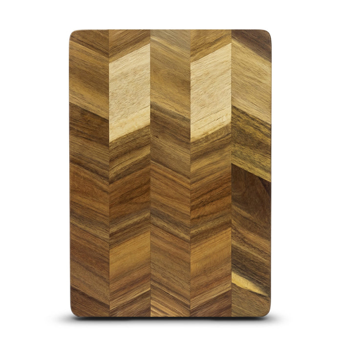 Keepsake Chopping Board - A rectangular chopping board featuring a chevron pattern in various shades of brown wood.