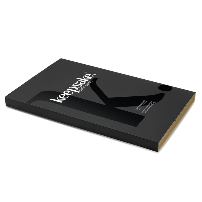 Keepsake Chopping Board - A black chopping board with a gold edge, featuring a logo on the surface.