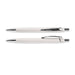 Centurion Soft-Touch Pen - A pair of white soft-touch pens with chrome accents, featuring a logo on their body.