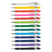 Prime Stylus Pen - A set of stylus pens in various colours, including white, red, pink, green, blue, and black, featuring silver accents.