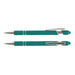 Prime Stylus Pen - A teal stylus pen with silver accents, featuring a click mechanism and a removable cap. It has a branding logo.
