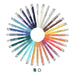 Panama Palette Pen - A circular arrangement of colourful Panama Palette Pens in various shades, featuring silver accents and a logo.