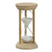 Tempus Bamboo Hourglass - An hourglass with a bamboo frame and clear glass, filled with white sand.