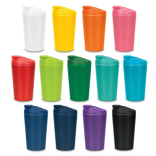 Corsica Coffee Cup - A collection of Corsica Coffee Cups in various colours: white, yellow, orange, pink, green, blue, purple, and black.