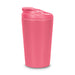 Corsica Coffee Cup - A pink coffee cup with a lid and a smooth finish, featuring a logo on the side.