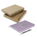Omega Fashion Notebook and Pen Gift Set - A purple notebook with an elastic closure and a matching pen, showcased in a brown cardboard gift box.